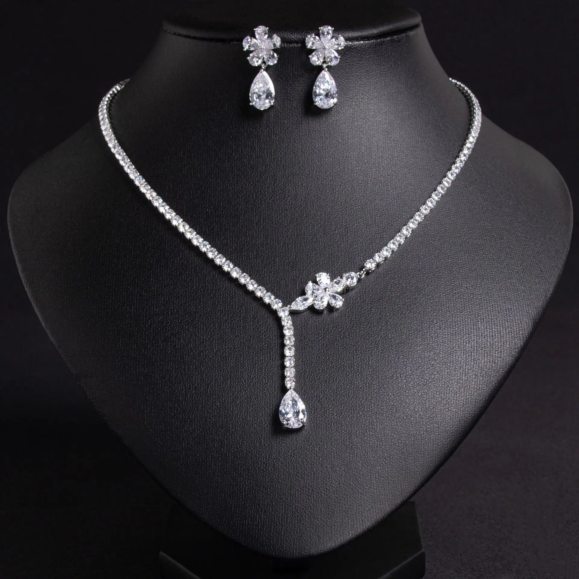 Luxury Bridal Jewerly Set Wedding Prom Party Necklace Earring Set For Women Zirconia Pendant Necklace Drop Earring Jewellery Set