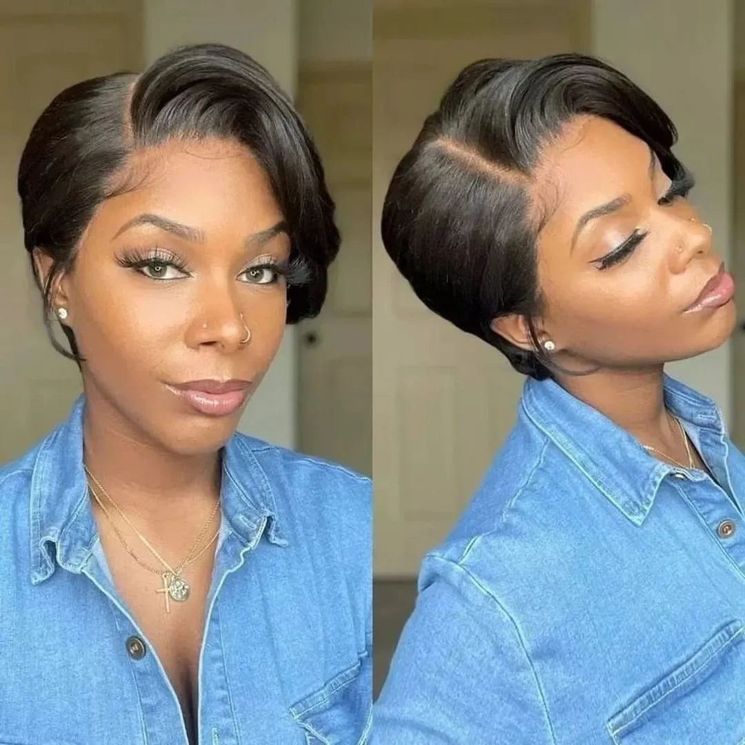 Short Pixie Cut Wigs Straight Human Hair Bob Wigs Brazilian 13*1 Transparent Lace Front Wigs For Women Natural Color