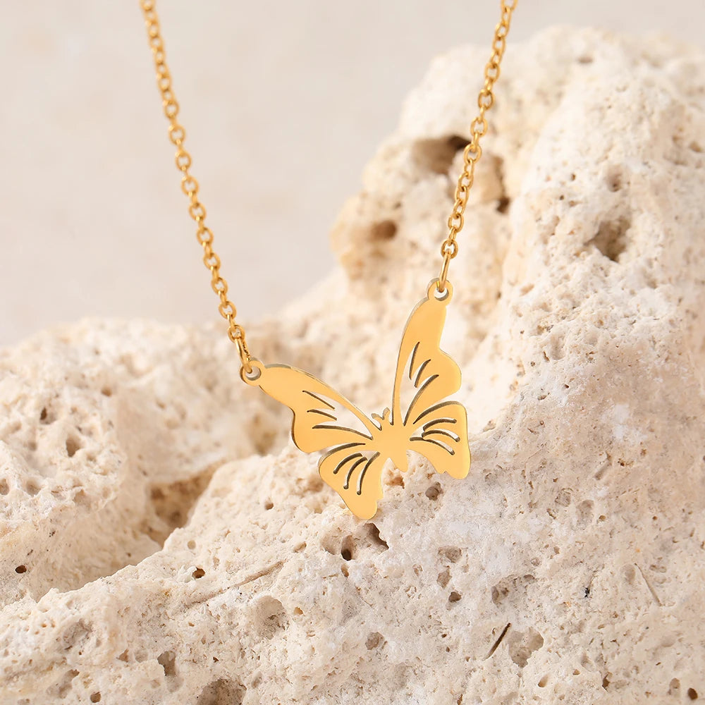 Stainless Steel Necklaces Exquisite Elegant Butterfly Pendant Choker Chain Fashion Chic Necklace For Women Jewelry Friend Gifts
