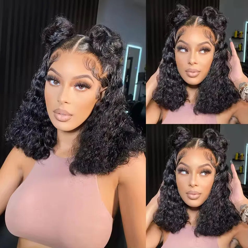 Kinky Curly Human Hair Wig – 13x4 Lace Frontal Indian Remy Short Bob, Wet & Wavy