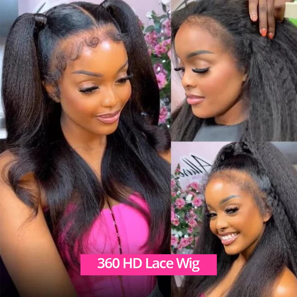 Full 360 Hd Lace Frontal Wig Kinky Yaki Straight HD Transparent Lace Front Human Hair Wig Kinky Straight Wig For Women