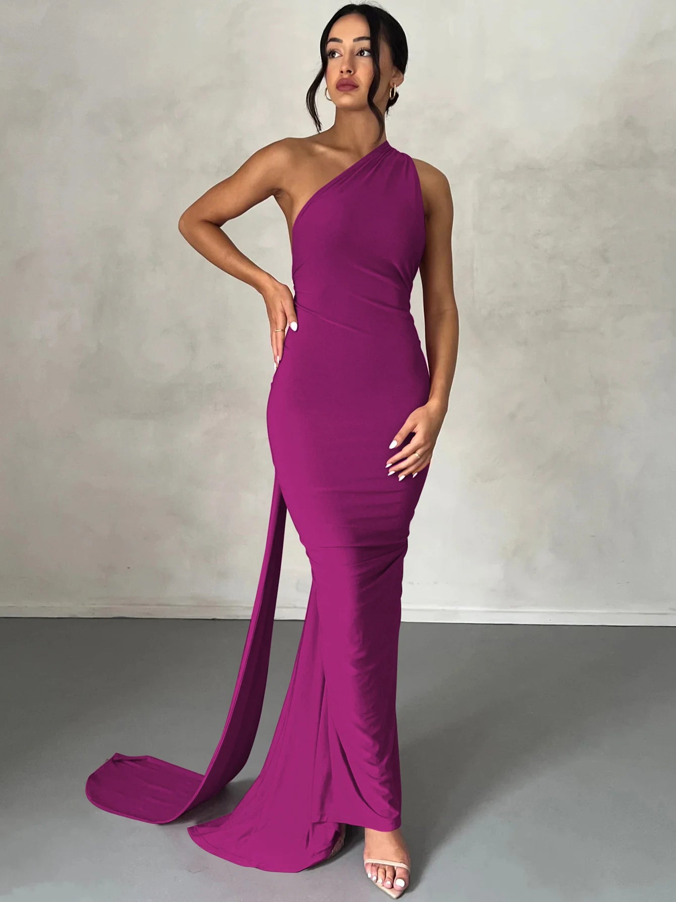 Dulzura Neon Y2K Clothes One Shoulder Sleeveless Backless Ruched Bodycon Maxi Dresses For Women Club Birthday Party Evening Prom