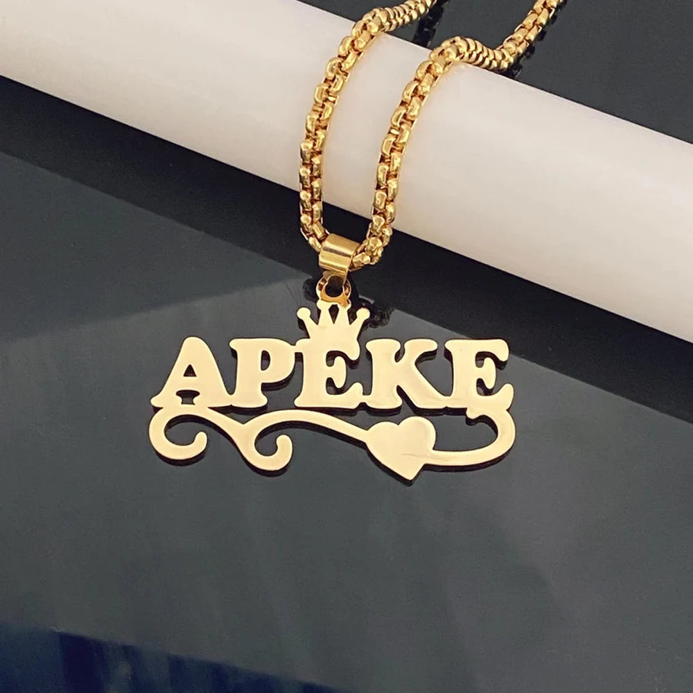 Lemegeton Custom Name Necklace Men Stainless Steel Jewelry Personalized Crown Pendant Customized Punk Thick Chain Party Gifts