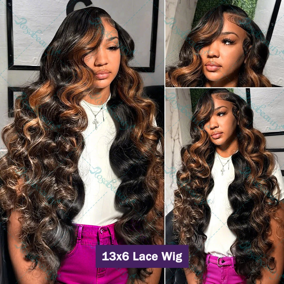 1B/30 Body Wave Highlight Wig Human Hair 13x6 Hd Lace Front Wig 28 32inch Black Brown 180 Density Curly 13x4 Lace Frontal Wigs
