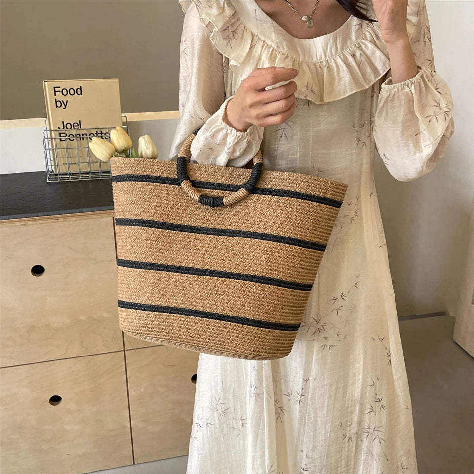 Handmade Woven Straw Beach Bag – Women’s Summer Shoulder Tote Handbag