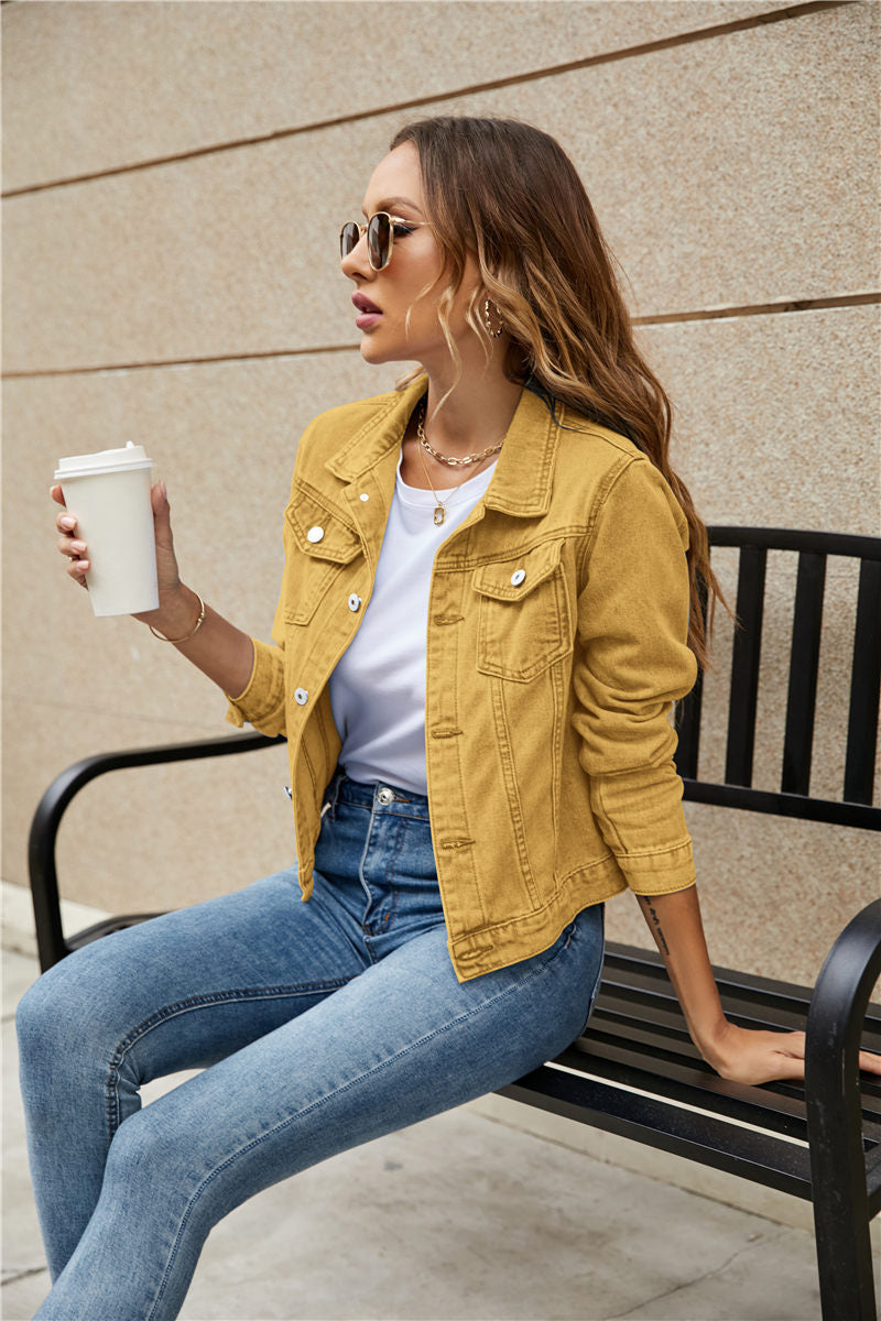 Women's Denim Jackets Fashion Female Casual Long Sleeve Lapel Solid