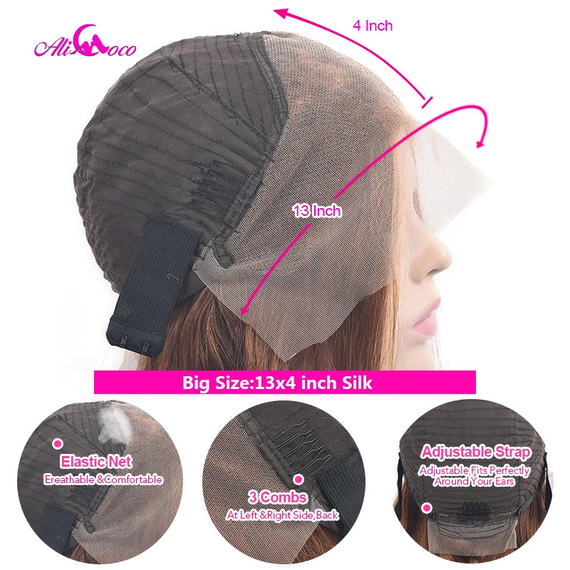 Brown Pink 13x4 Body Lace Frontal Wig For Women 12A Pink Hightlight Lace Front Human Hair Wigs Preplucked