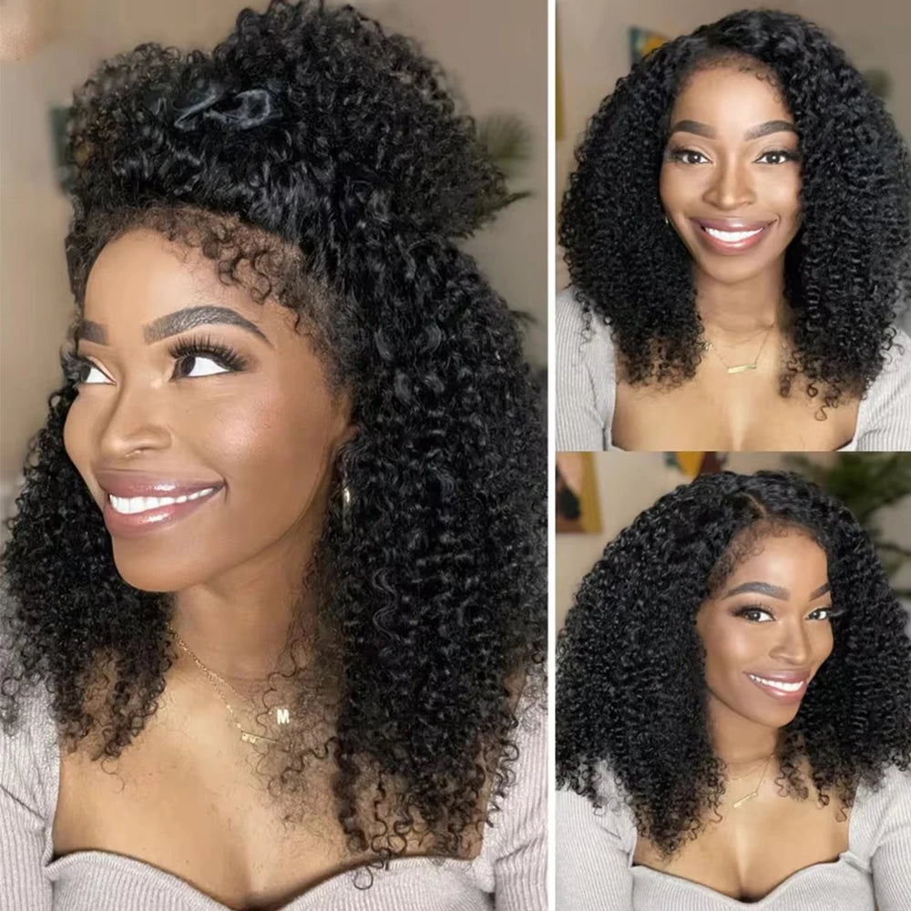 Short Bob Kinky Curly Human Hair Wig – 4C Edges Lace Front & 4x4 Closure, Transparent Lace Natural Hairline (100% Remy)
