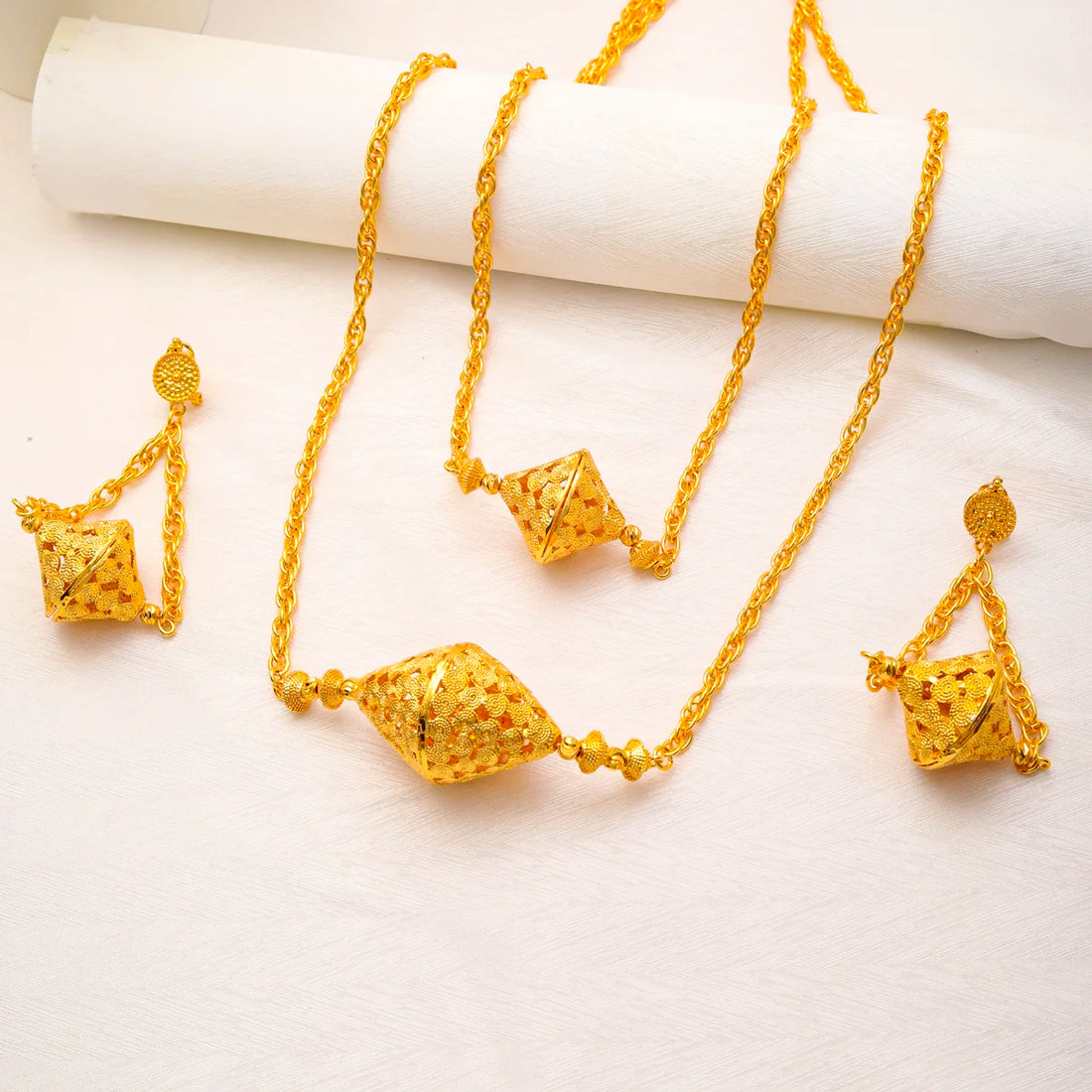 Indian 24K Gold Color Necklace Earrings Jewelry Sets Nigerian Party Bridal Wedding Women