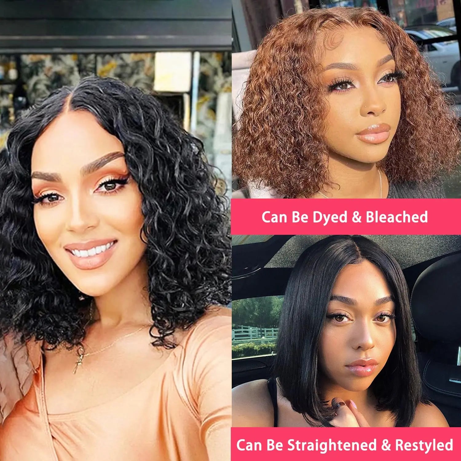 Wear and Go Bob Wig Human Hair Water Wave Glueless Wigs Pre Plucked Pre Cut 2x4 Lace  150%-200%-250% Density for Women Friendly