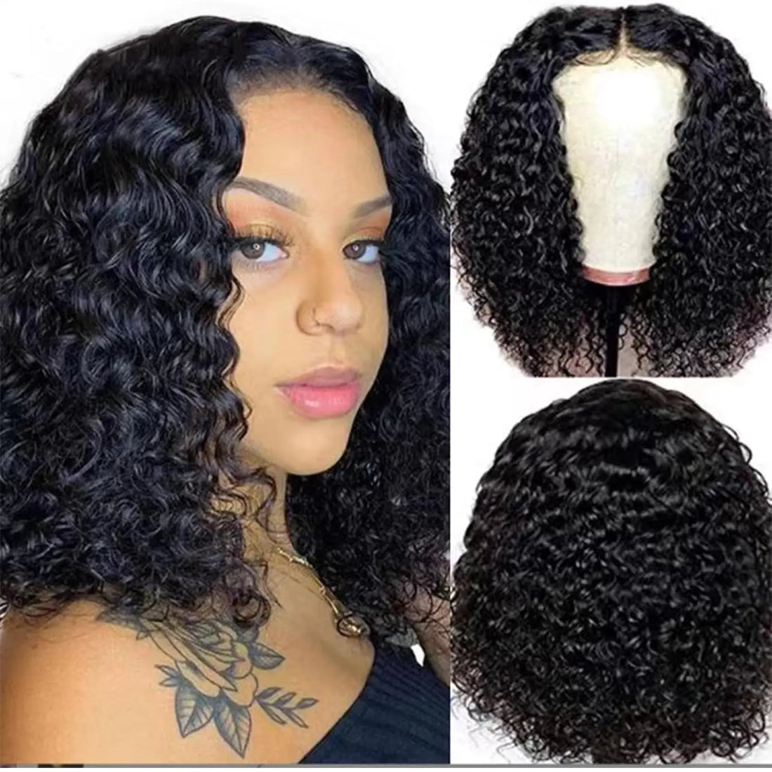 Wear and Go Bob Wig Human Hair Water Wave Glueless Wigs Pre Plucked Pre Cut 2x4 Lace  150%-200%-250% Density for Women Friendly
