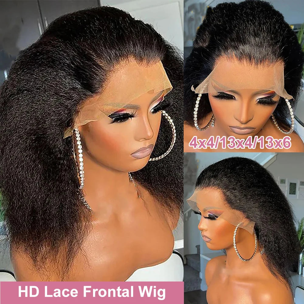 230% Kinky Straight Bob Human Hair Wigs 13x6 HD Lace Frontal Edges Curly Afro Yaki Short Hair Glueless Wigs 4x4 7x5 Closure Wigs