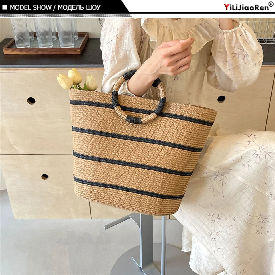 Handmade Woven Straw Beach Bag – Women’s Summer Shoulder Tote Handbag