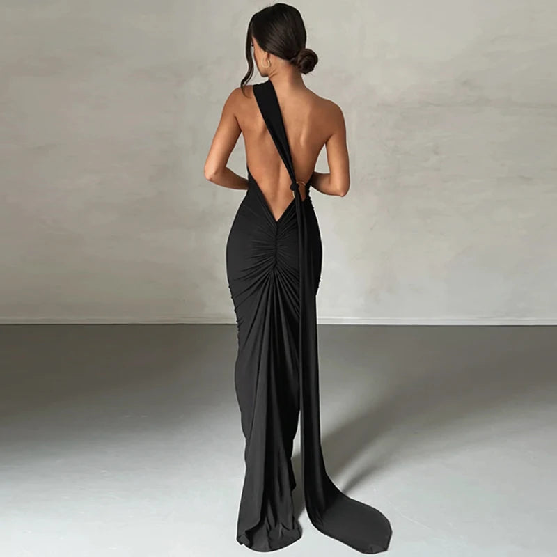 Dulzura Neon Y2K Clothes One Shoulder Sleeveless Backless Ruched Bodycon Maxi Dresses For Women Club Birthday Party Evening Prom