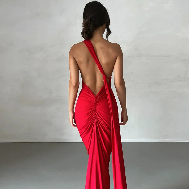 Dulzura Neon Y2K Clothes One Shoulder Sleeveless Backless Ruched Bodycon Maxi Dresses For Women Club Birthday Party Evening Prom
