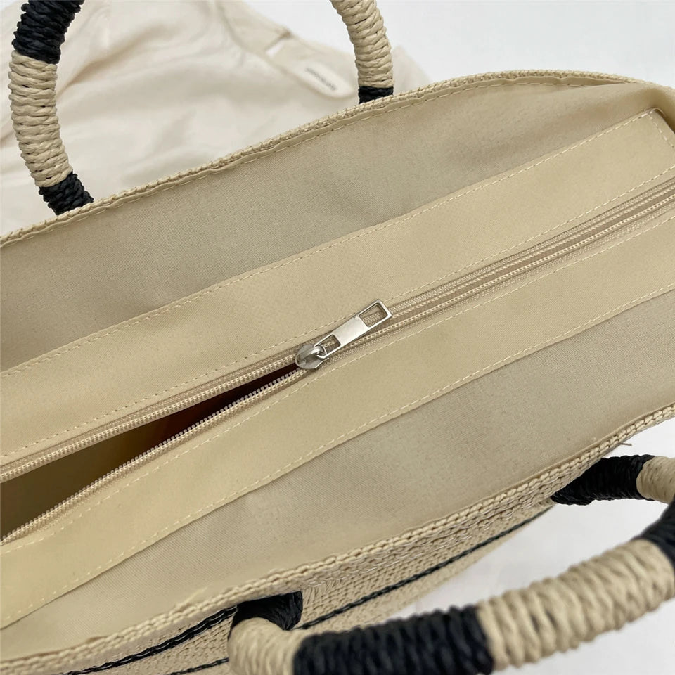 Handmade Woven Straw Beach Bag – Women’s Summer Shoulder Tote Handbag
