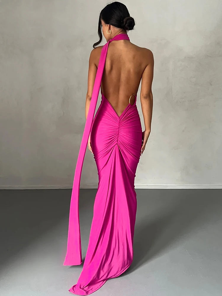 Dulzura Neon Y2K Clothes One Shoulder Sleeveless Backless Ruched Bodycon Maxi Dresses For Women Club Birthday Party Evening Prom