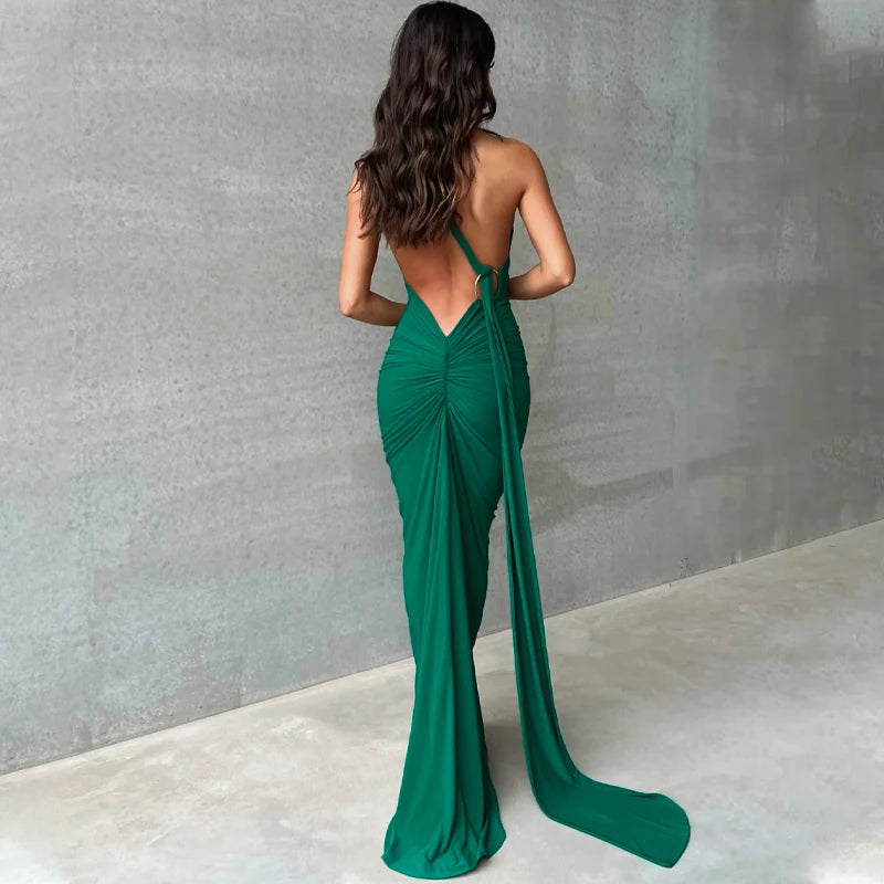 Dulzura Neon Y2K Clothes One Shoulder Sleeveless Backless Ruched Bodycon Maxi Dresses For Women Club Birthday Party Evening Prom