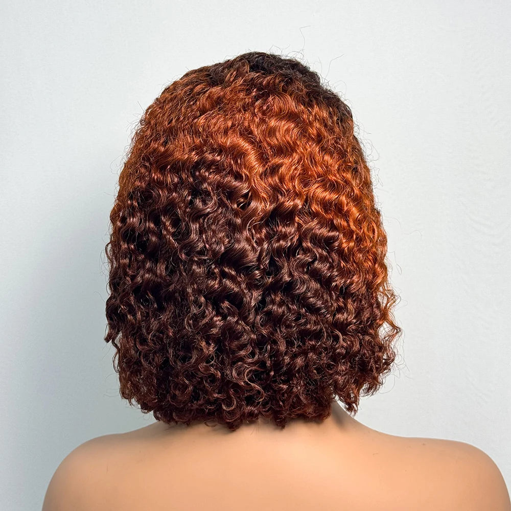 250% Density Double Drawn 12A 10 Inches Bob Pixie Cut Water Wave Curly Human Hair Wig 13x4 Transparent Lace Front Human Hair Wig