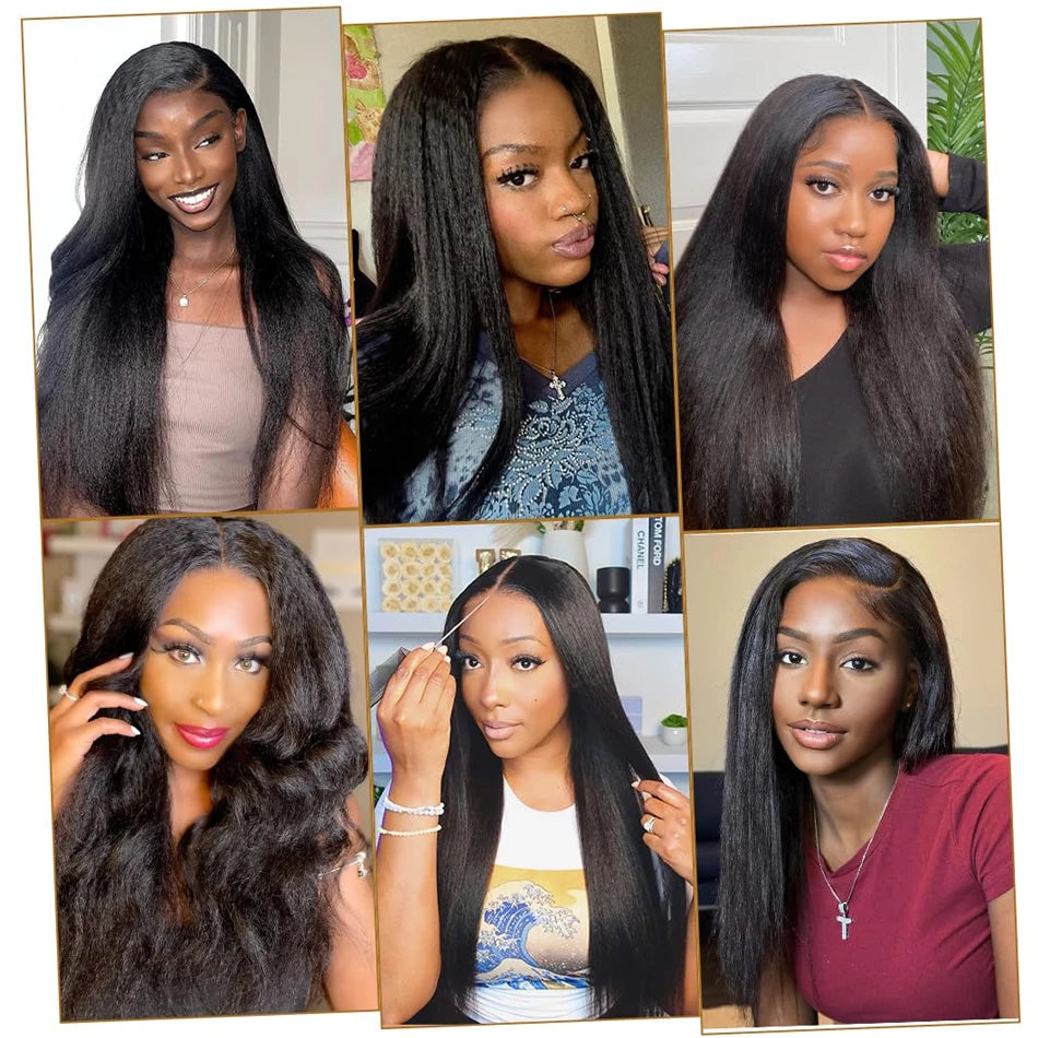 30inch Best Kinky Straight Lace Front Wig HumanHair 13x6 Transparent Lace Frontal Yaki Straight Brazilian Glueless Wig For Women
