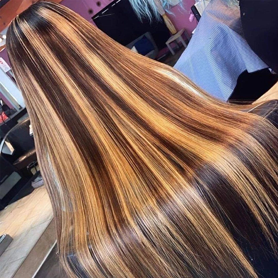 Straight Highlight 13x4 HD Transparent Lace Front Human Hair Wigs Pre Plucked Honey Blonde Colored Lace Frontal Wigs For Women