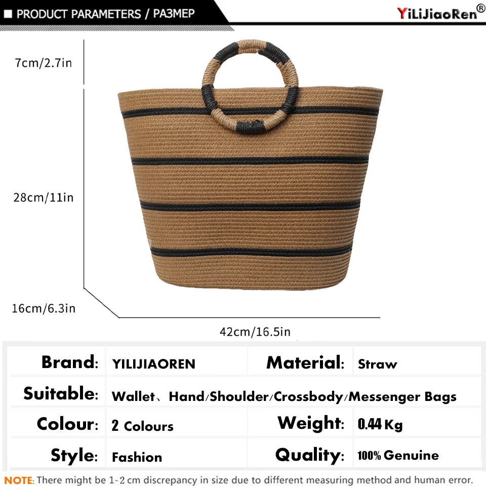 Handmade Woven Straw Beach Bag – Women’s Summer Shoulder Tote Handbag