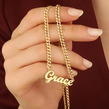 Stainless Steel Cuban Chain Customized Name Necklaces For Women Men Fashion Jewelry  Personalized Nameplate Pendant Necklace