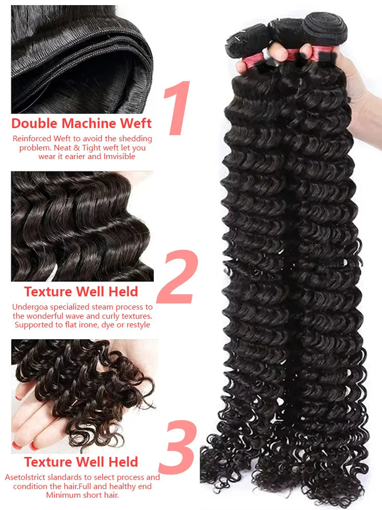 14A Deep Wave Human Hair Bundles Burmese Curly Hair Weaving 30 32 Inch Natural Human Hair Remy Loose Deep Wave Hair Bundles