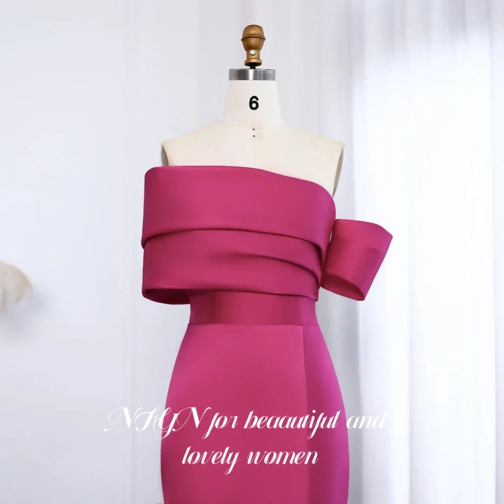 NFYN Fuchsia Elegant Prom Dress Strapless Off the Shoulder Prom Gown Satin Side Split Mermaid Evening Dress for Woman Customized