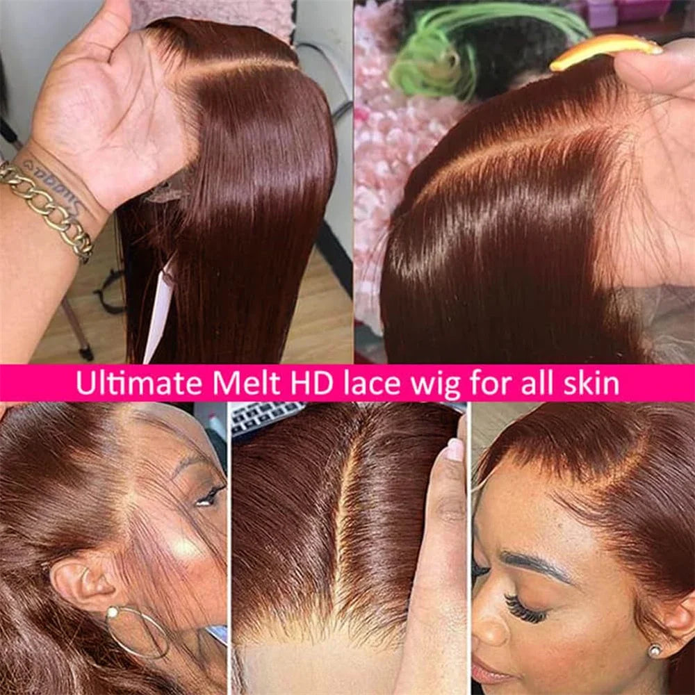 13x4 Straight Chocolate Brown Lace Front Human Hair Wigs 100% Woman Pre Plucked Honey Brown 13x6 HD Transparent Lace Frontal Wigh