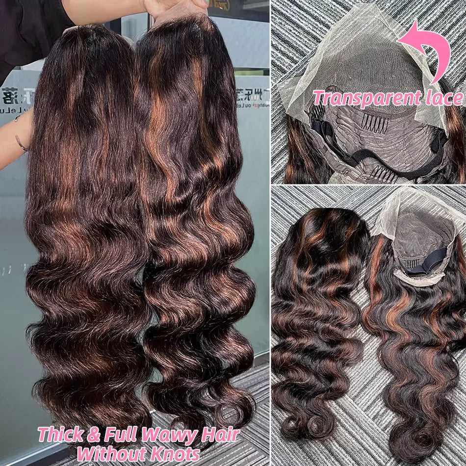 1B/30 Body Wave Highlight Wig Human Hair 13x6 Hd Lace Front Wig 28 32inch Black Brown 180 Density Curly 13x4 Lace Frontal Wigs