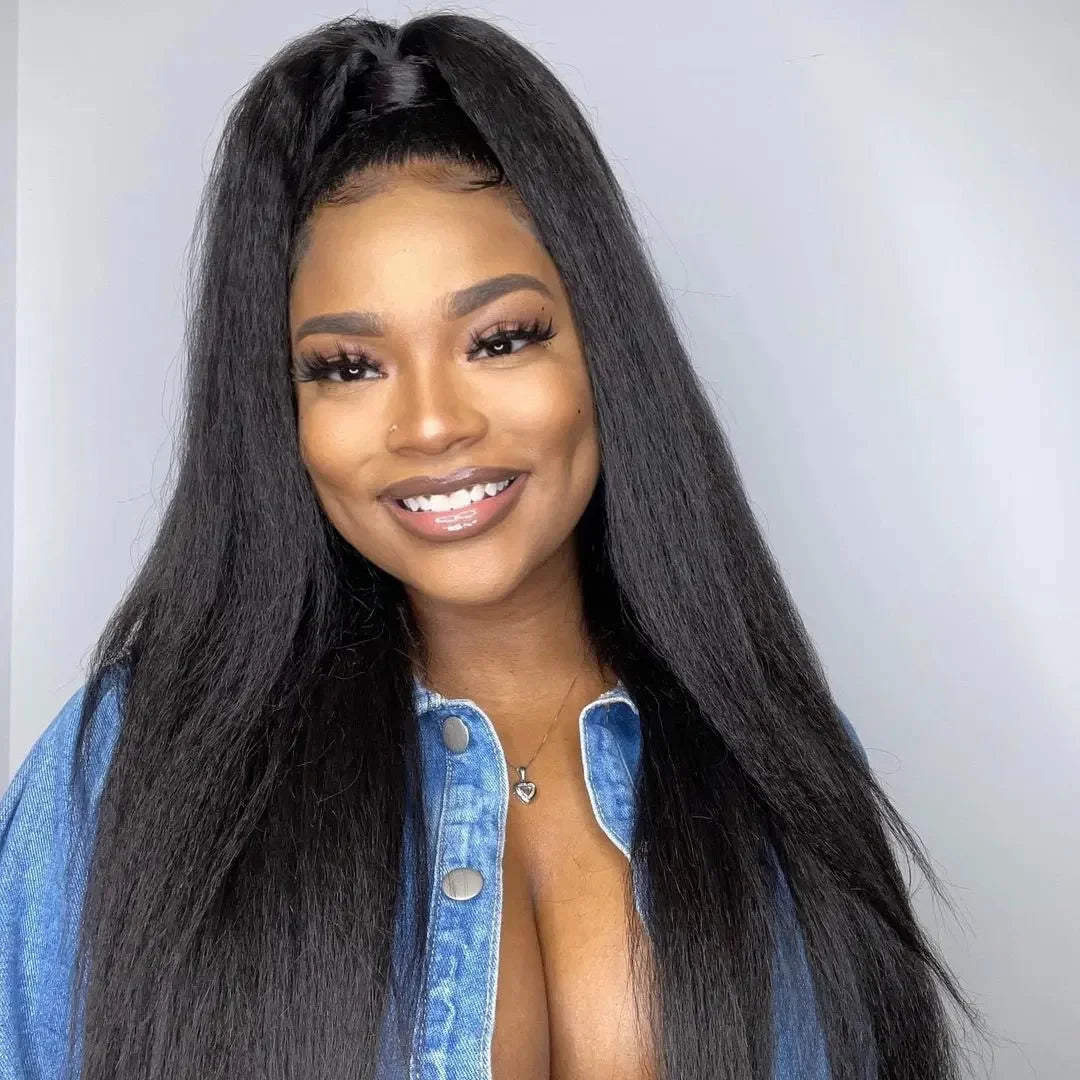 Kinky Straight Human Hair Wigs For Women 180 Density 13x4 Hd Lace Frontal Wigs Yaki Straight Glueless Lace Front Human Hair Wigs