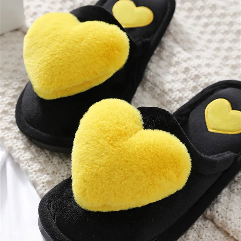 Women’s Plush Heart Slippers – Warm Indoor Non-Slip Winter House Shoes
