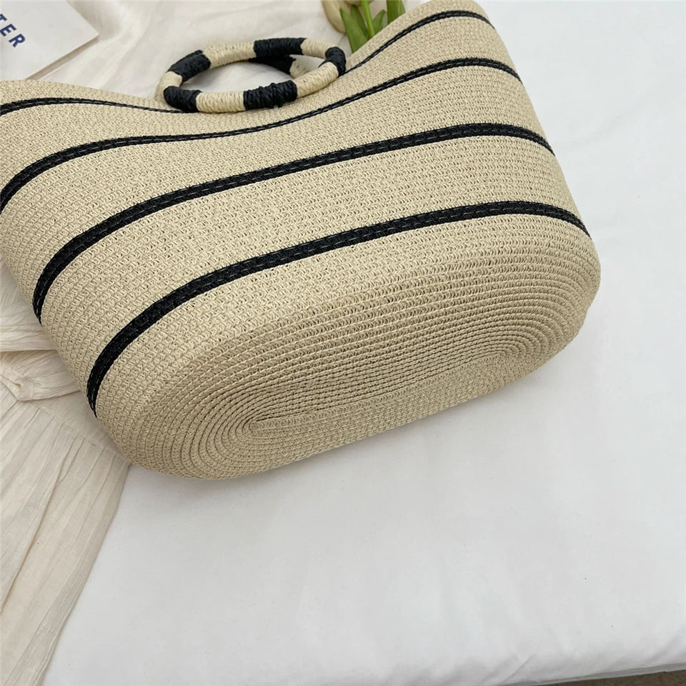 Handmade Woven Straw Beach Bag – Women’s Summer Shoulder Tote Handbag
