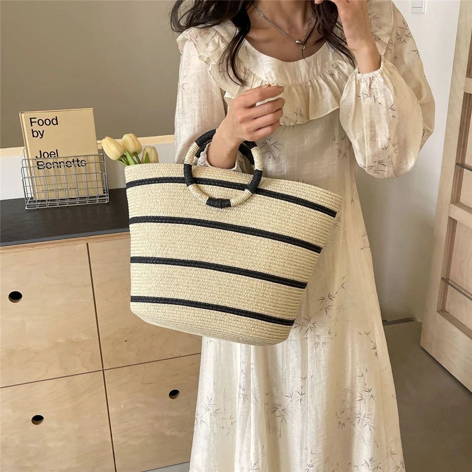 Handmade Woven Straw Beach Bag – Women’s Summer Shoulder Tote Handbag