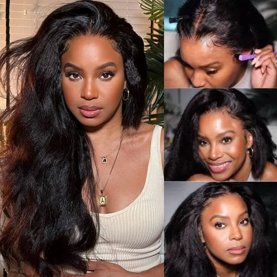 30inch Best Kinky Straight Lace Front Wig HumanHair 13x6 Transparent Lace Frontal Yaki Straight Brazilian Glueless Wig For Women