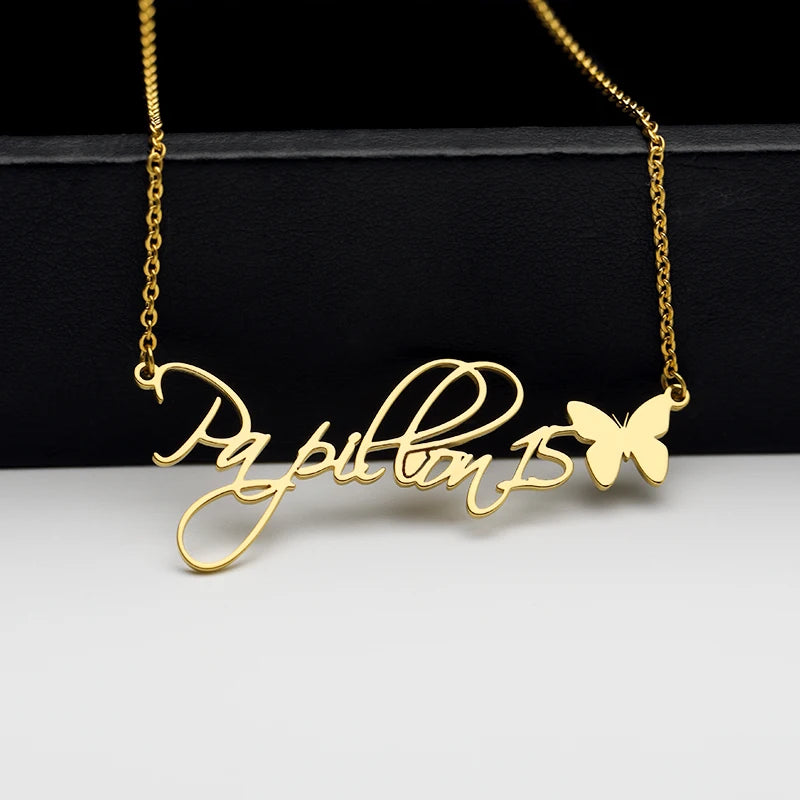 Personalized Butterfly Name Necklace Women Girl Custom Stainless Steel Nameplate Choker Necklaces Handmade Jewelry