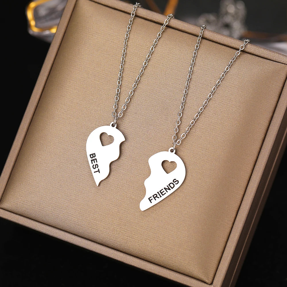 Stainless Steel Necklaces Romantic Heart Best Friends Good Friend Friendship Pendants 2 Pcs/ Set Necklace For Women Jewelry