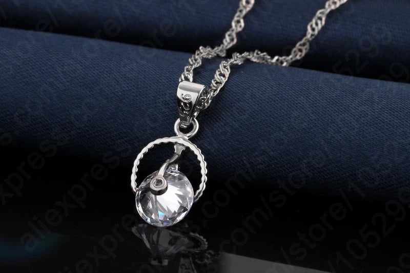 Female Shinny CZ Necklace/Earrings Set 925 Sterling Silver Tower Pendant Jewely Sets Party Gifts