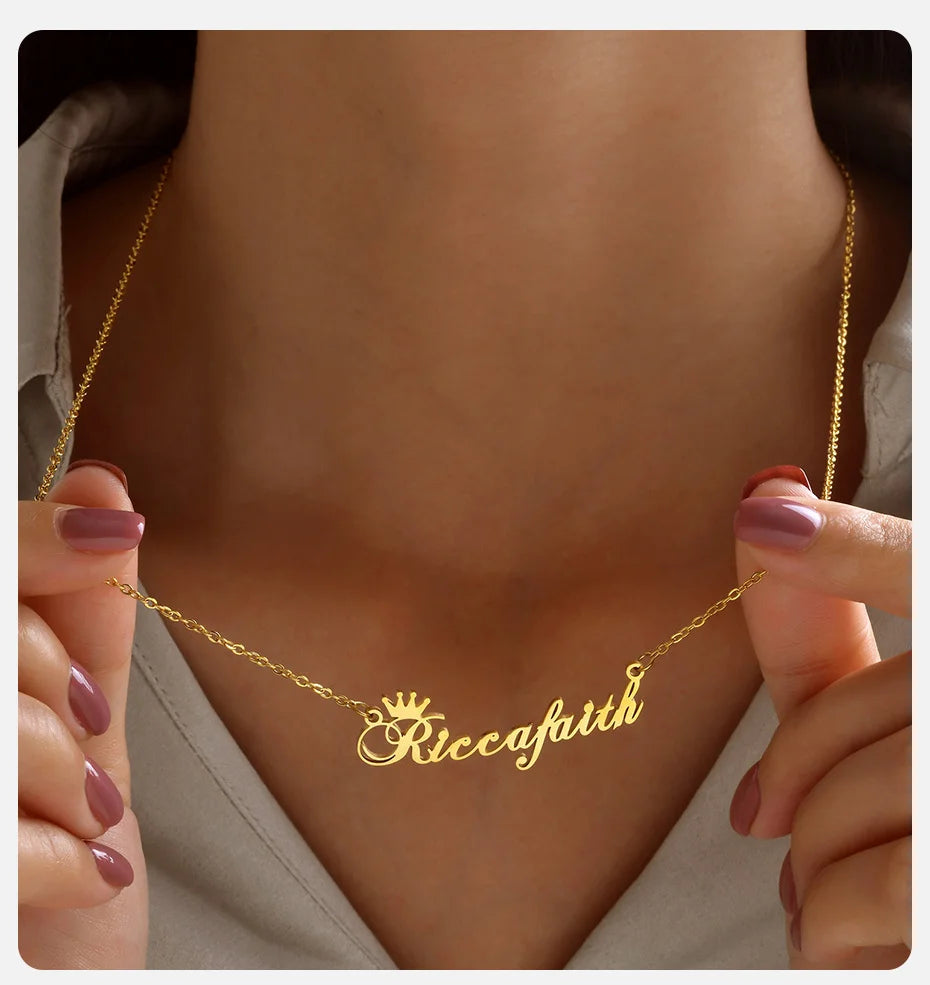 Vnox Custom Name Necklaces for Girls Boys, Stainless Steel Personalized Baby Nameplate Chokers Collar Gift Jewelry