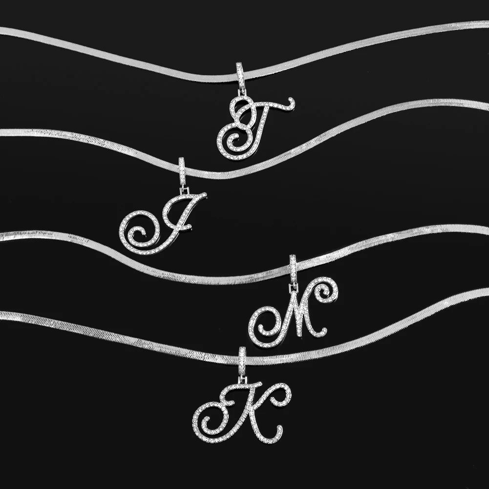 A-Z Initial Bling Cursive Letter Necklace Women Girl Gold Plated Snake Chain Alphabet Pendant Clavicle Necklaces Collar Jewelry