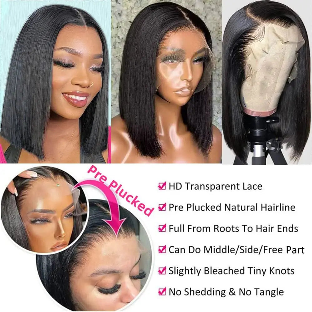 Bob Wig 13x4 Frontal Straight Lace Natural 100% Human Hair Wigs Short Bob Transparent Lace Front Virgin Wigs For Women