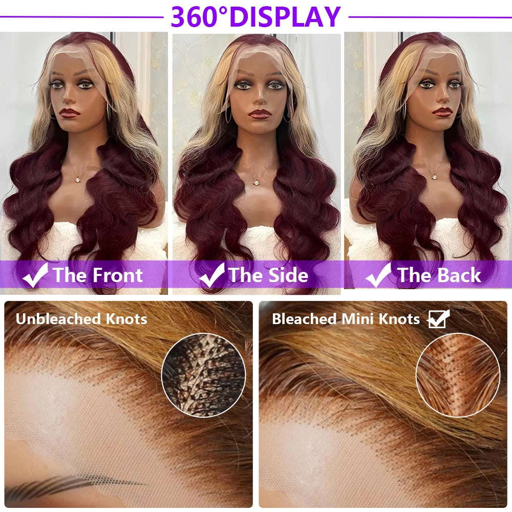 Burgundy 613 Colored Wig 200 Density 13x4 HD Lace Frontal Glueless Highlight Body Wave Human Hair Wigs