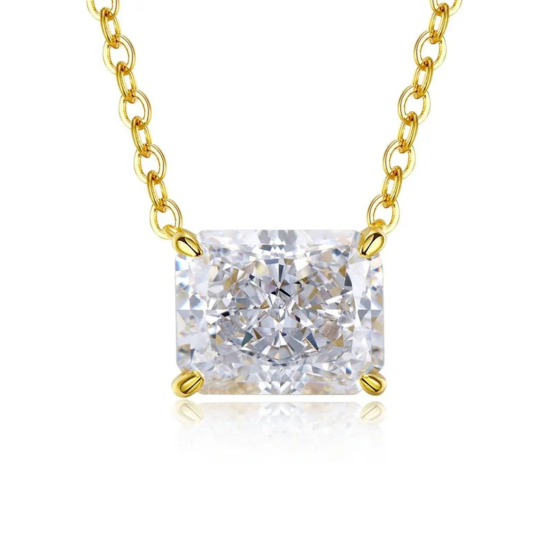 EWYA 4 Carat Radiant Baguette White Diamond Clavicle Necklace Simple Women's Lotus 925 Silver Necklaces for Women Fine Jewelry