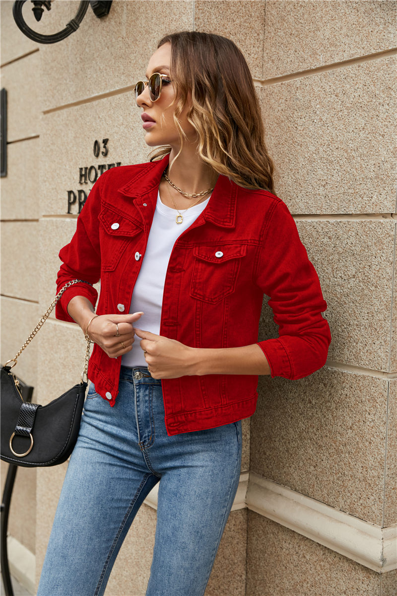 Women's Denim Jackets Fashion Female Casual Long Sleeve Lapel Solid