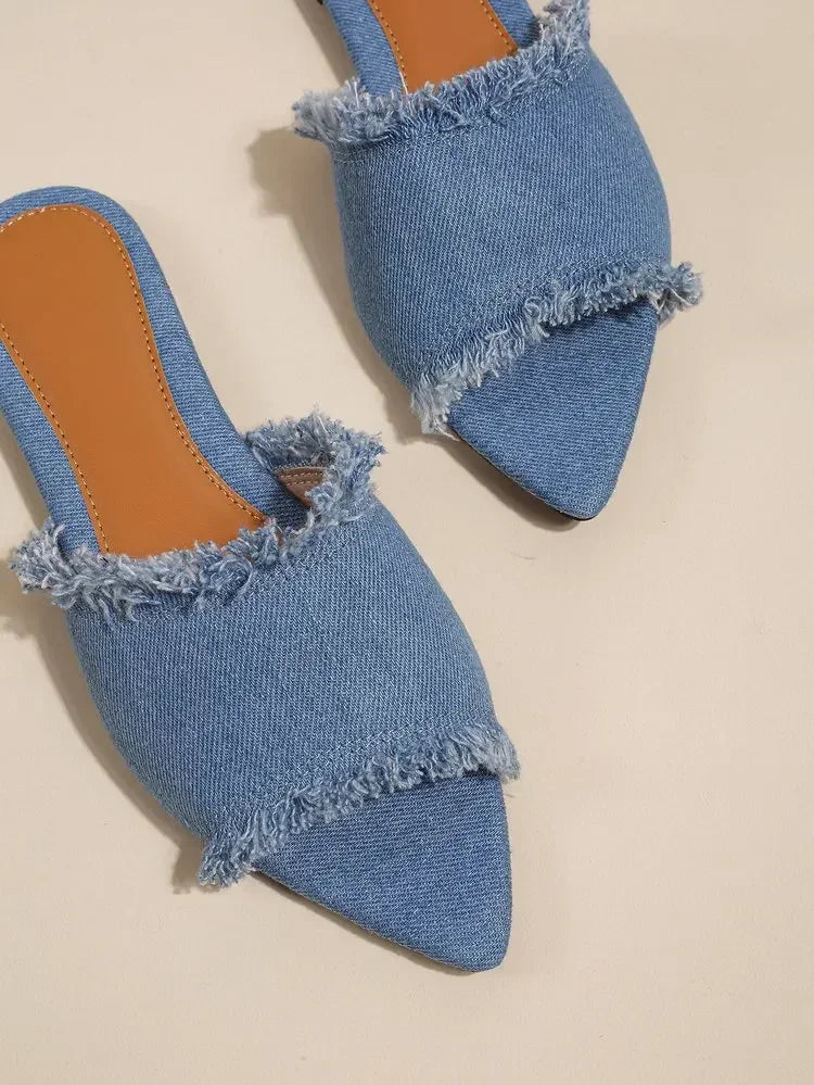 Women's Flat Stylish Beach Slippers, Denim Style, Summer Women's Pointed Cool Sandals Shoes for Women Zapatos Mujer