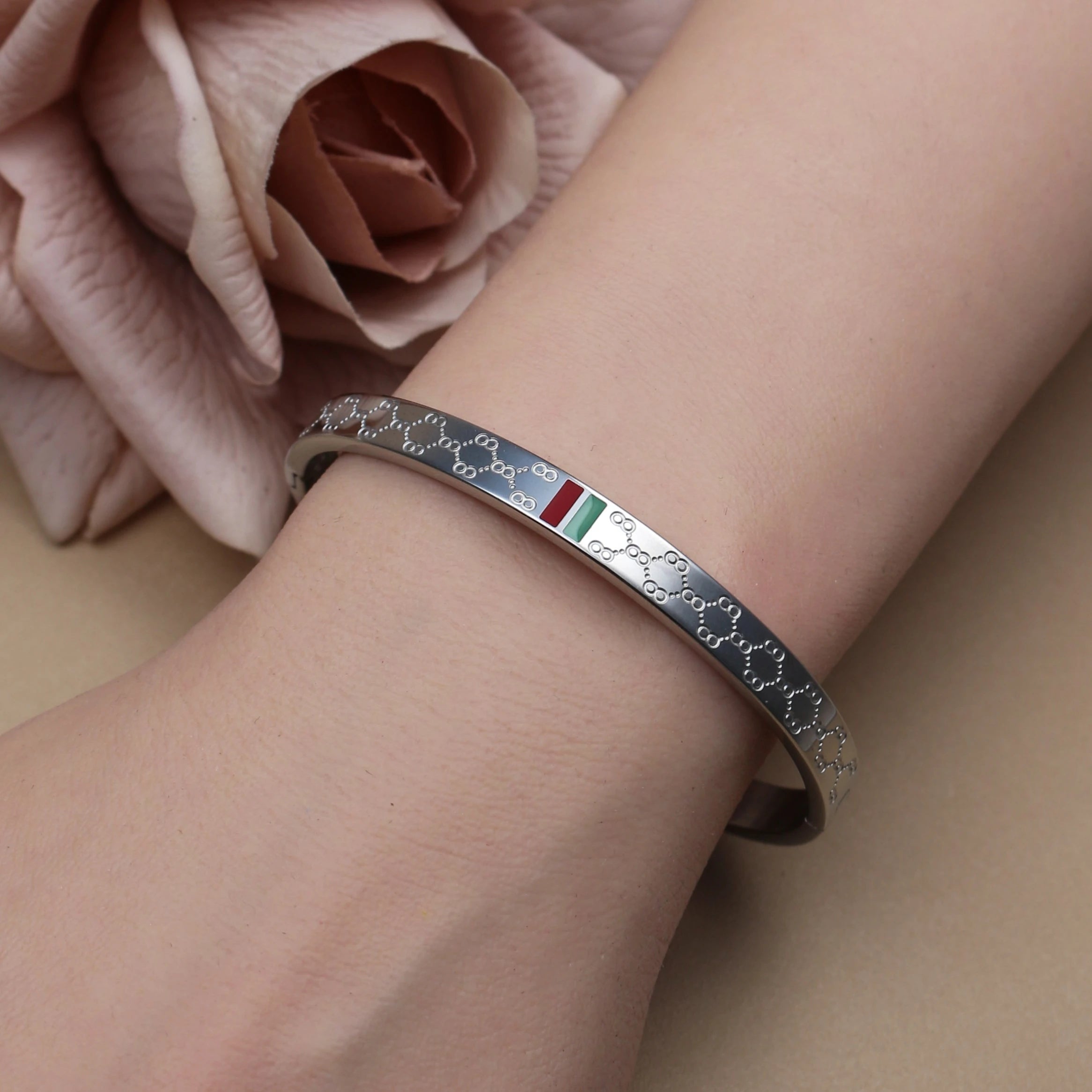 18K Gold Plated Unisex Bangles with Red/Green Accents