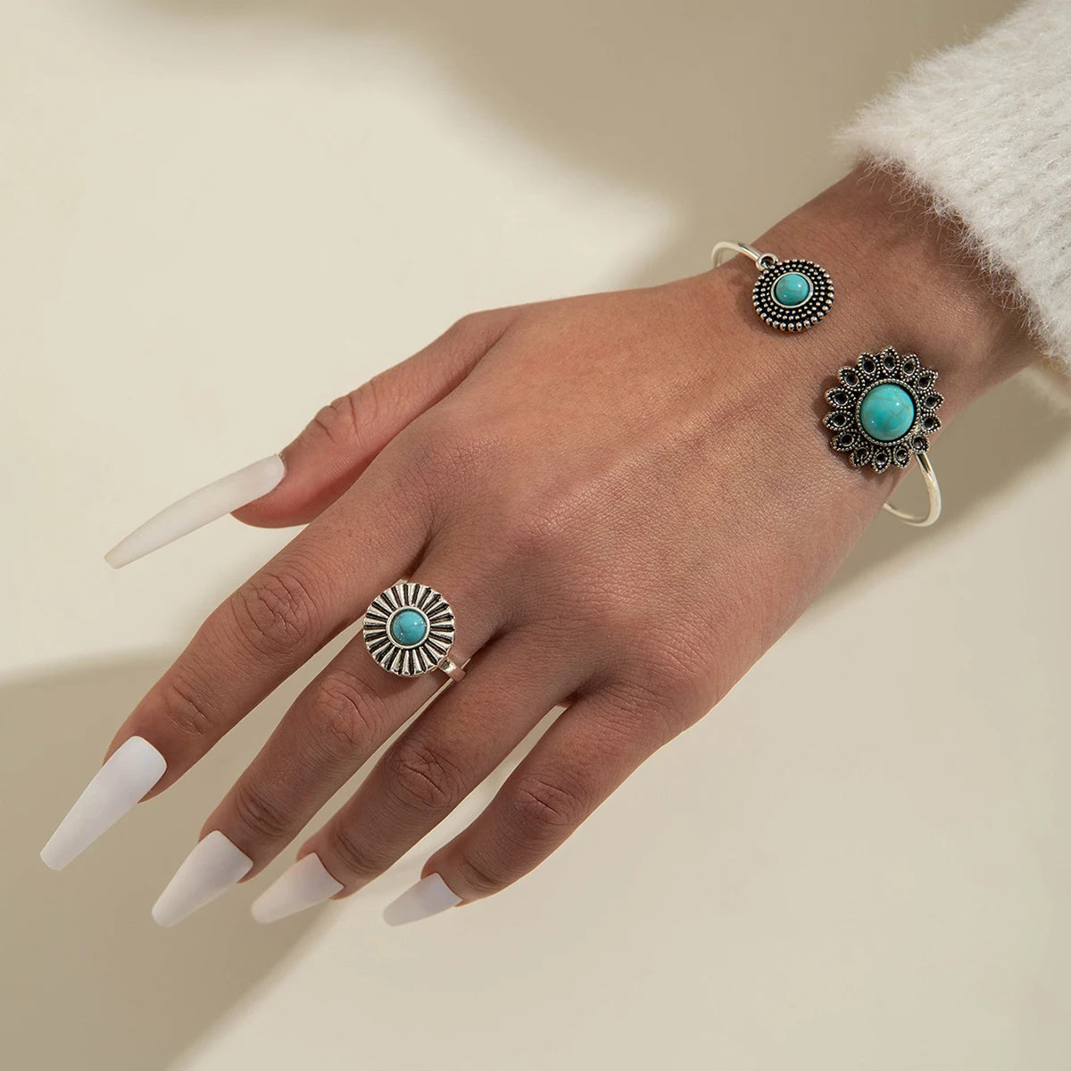Fashiona Colored Rhinestone Butterfly Flower Imitation Pearl Irregular Ring Bracelet set Suitable for women