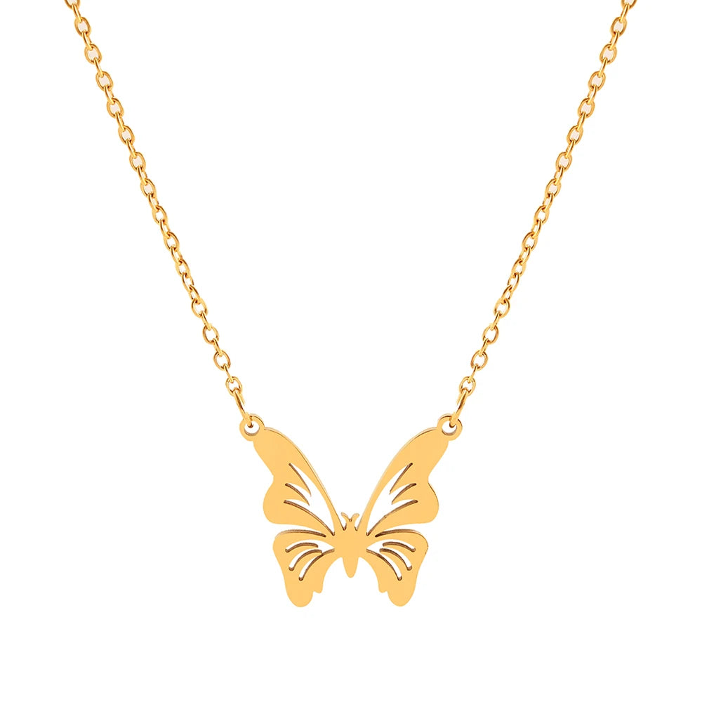Stainless Steel Necklaces Exquisite Elegant Butterfly Pendant Choker Chain Fashion Chic Necklace For Women Jewelry Friend Gifts