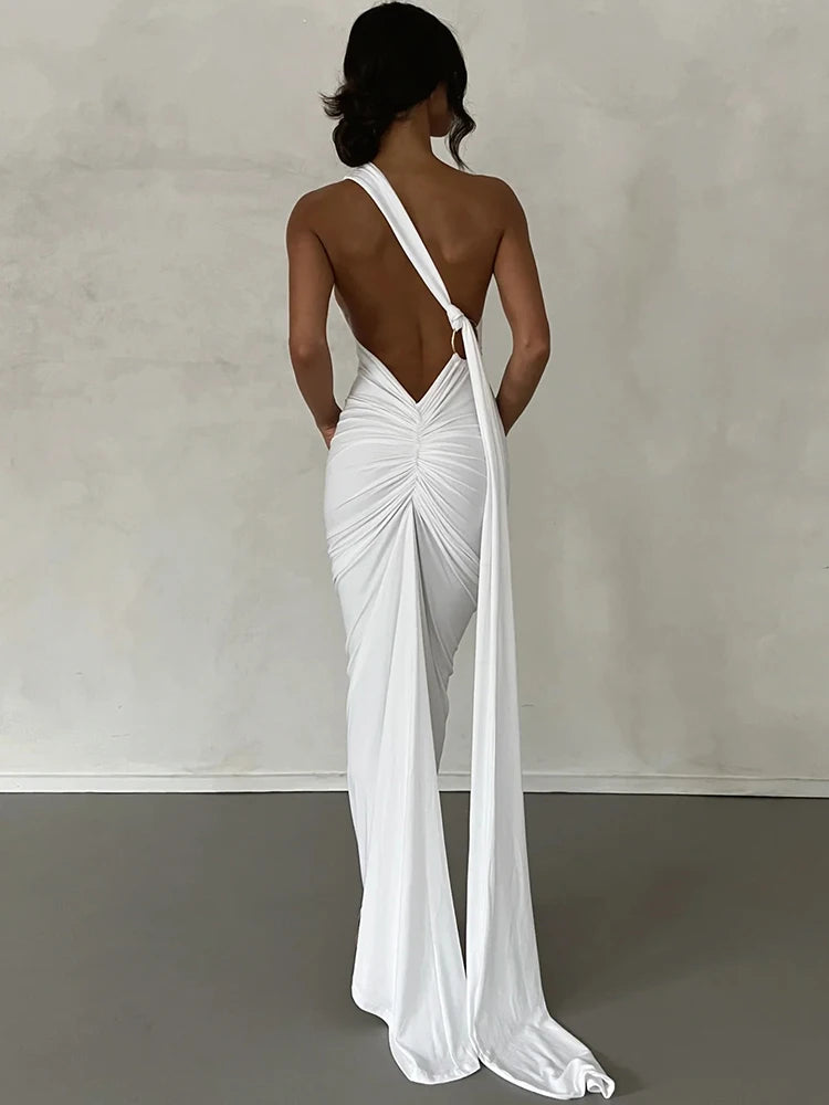 Dulzura Neon Y2K Clothes One Shoulder Sleeveless Backless Ruched Bodycon Maxi Dresses For Women Club Birthday Party Evening Prom